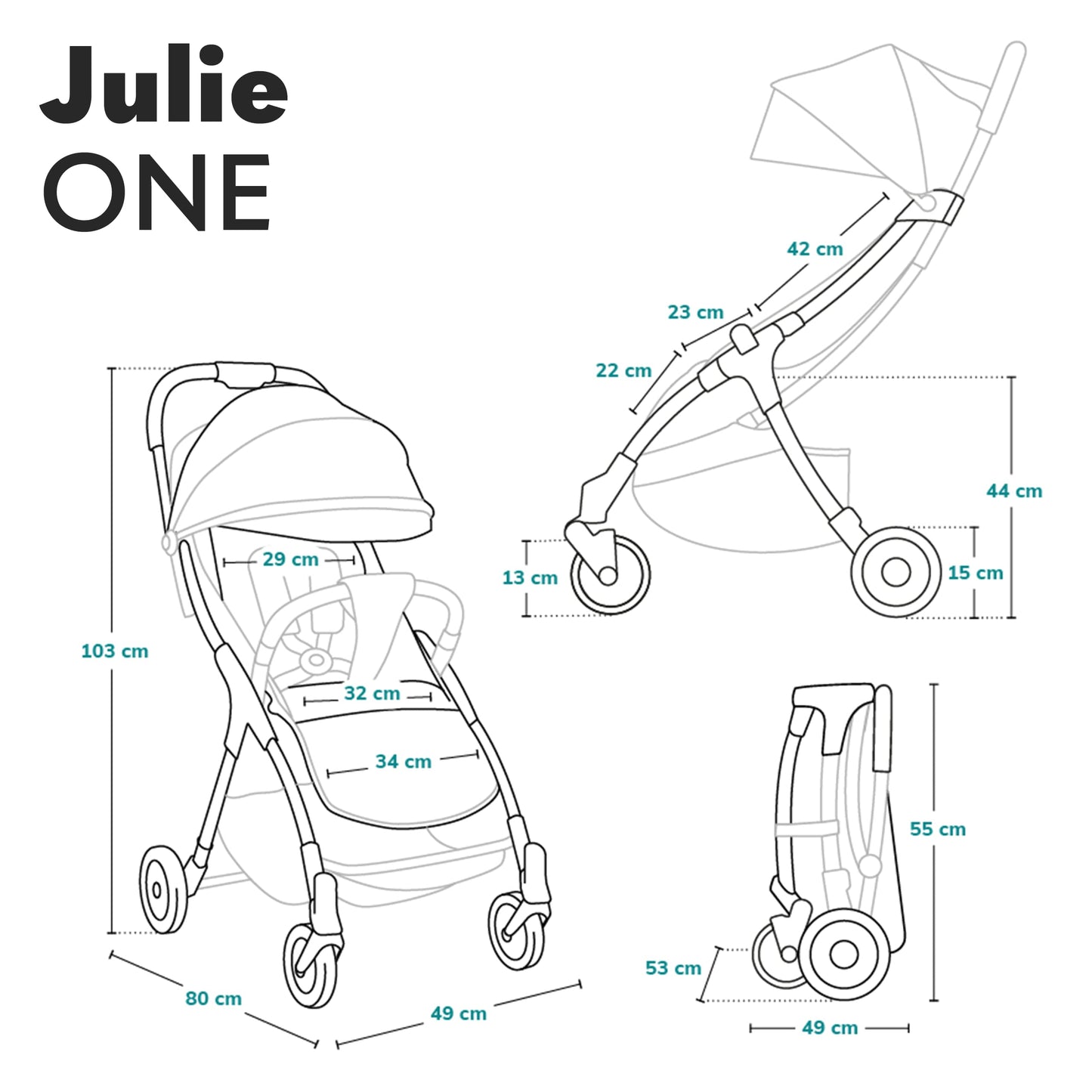 LIONELO Julie One Buggy Pushchair up to 22 kg, Adjustable Backrest and Footrest, Mosquito Net, Leg Warmer, Drink Holder and Transport Bag, Foldable