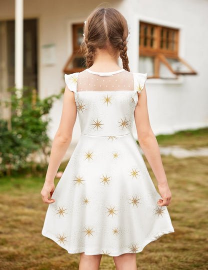 Arshiner Girls Dress Summer Dress Ruffle Short Sleeve Mesh A Line Casual Party Dresses with Pockets Kids Dresses for 6-13 Years 
