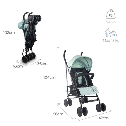 Mobiclinic®, Kinderwagen, Buggy, Elefant, Verstellbare rückenlehne, Doppeltes sicherheitssystem, Abnehmbare räder, Verstellbarer 5-punkt-gurt, Leichter, Grau und schwarz