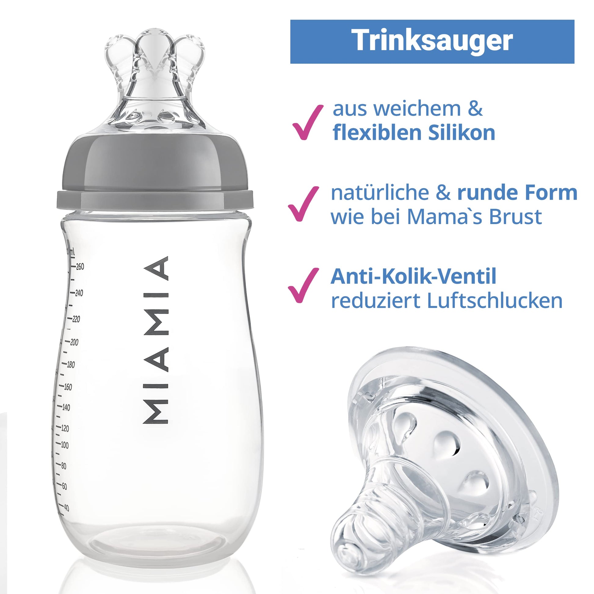 MiaMia 13-tlg. Babyflaschen Set – 6 Flaschen mit Silikon-Trinksaugern | Inkl. Milchpulverportionierer, Bürste & Abtropfständer | BPA-frei, Anti-Kolik & spülmaschinenfest | 2x 140 ml & 4x 260 ml - Meloni2