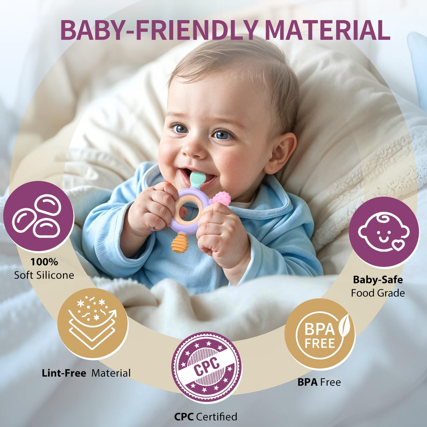 Beißring für Babys, Baby Zahnen Spielzeug aus Silikon, Ruder Greifling Beißspielzeug, BPA-frei Zahnen Nursing Zubehör für 3-6 6-12 Monate Kleinkinder, mädchen Junge Geschenk(Ruder B)