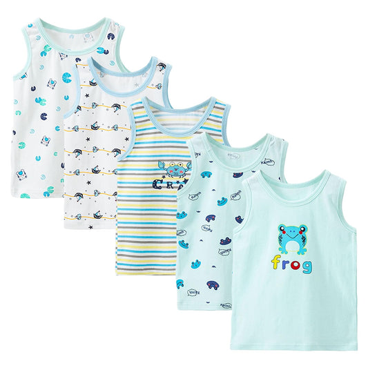 Boletochic 2-10 Years Boys' Vests Cotton Sleeveless Underwear Boys Breathable Soft Tank Tops Pack of 5