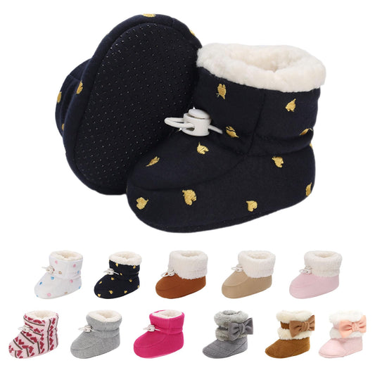 Tolaler Baby Newborn Fleece Booties Unisex, Thickened Lining, Warm Baby Winter Shoes, Adjustable Non-Slip with Soft Sole, Baby Booties/Everyday Wear (0–18 Months)