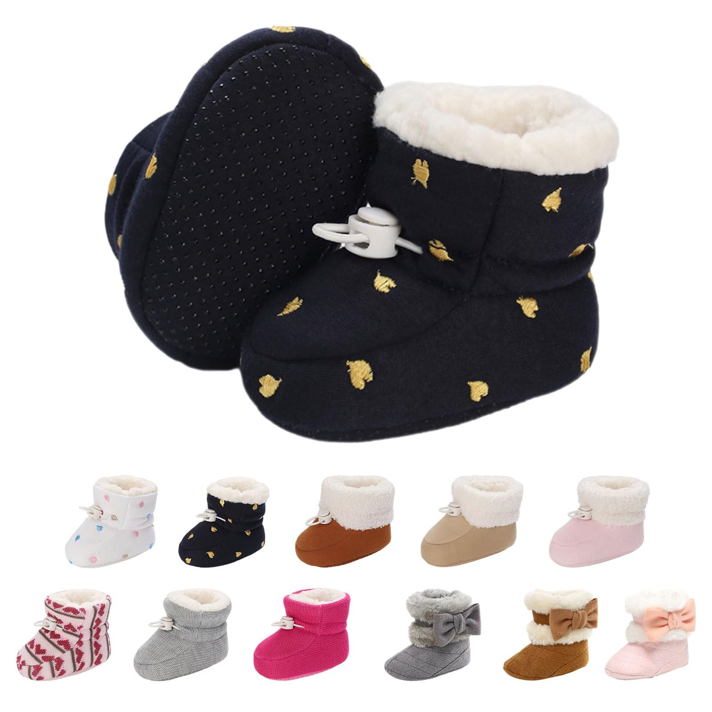 Tolaler Baby Newborn Fleece Booties Unisex, Thickened Lining, Warm Baby Winter Shoes, Adjustable Non-Slip with Soft Sole, Baby Booties/Everyday Wear (0–18 Months)