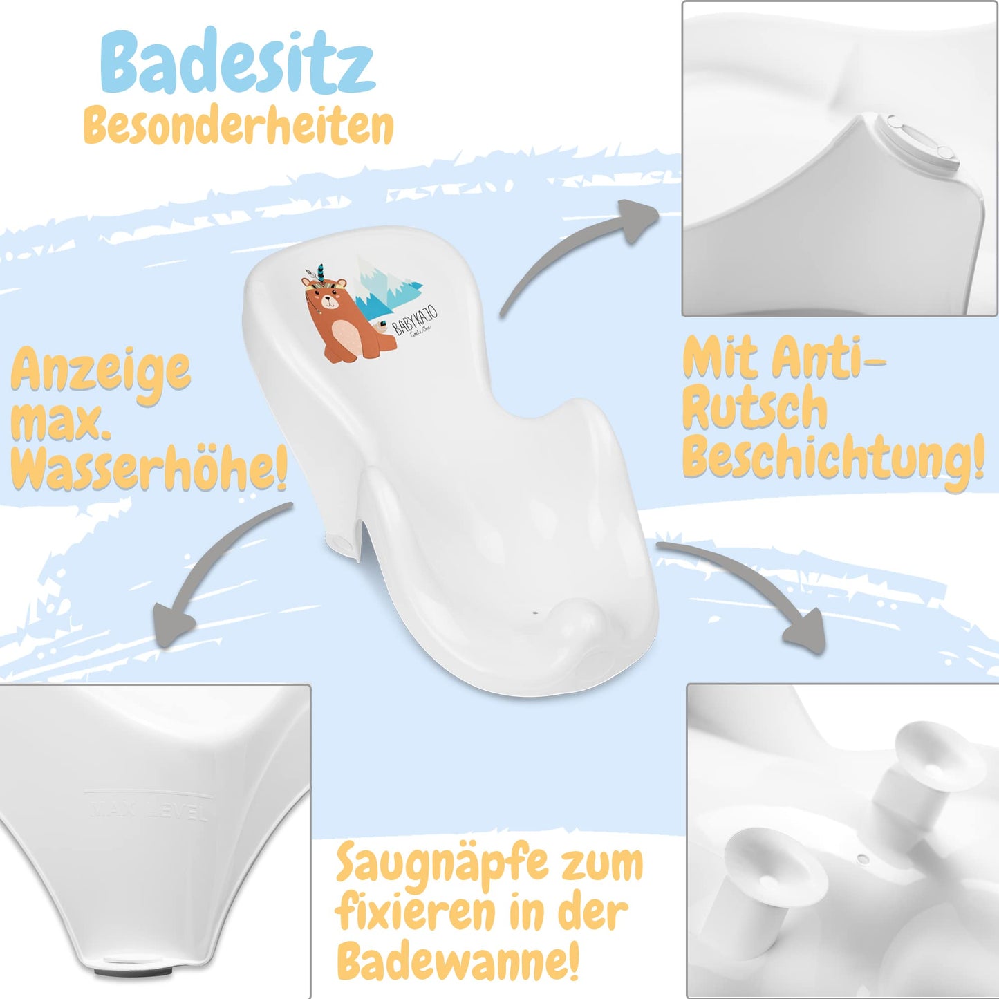 Baby Badewanne mit Gestell 4 Set TÜV Rheinland zertifiziert! Babybadewannen + Baby Badewannensitz +Abfluss + Gestell - Babywanne mit Ständer! Baby Pflegeset für Neugeborene.