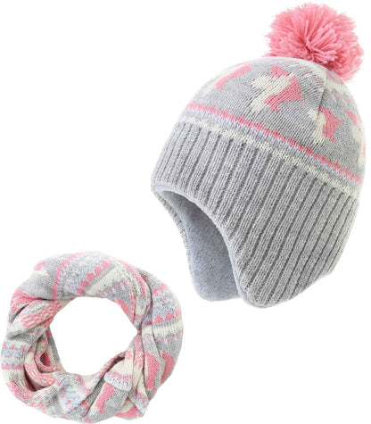 Winter Hat Girls Kids Beanie Earflap Pompom Baby Knitted Hat Girls