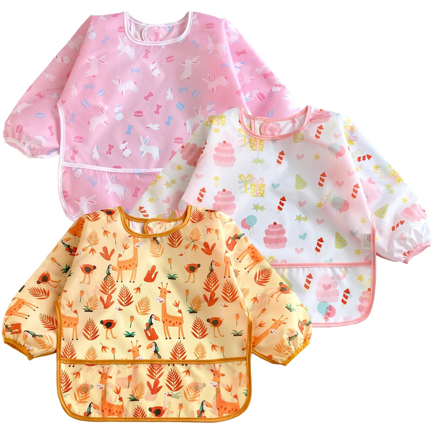 PandaEar (3er-Pack Langarm-Lätzchen| Wasserdichtes Vollarm-Lätzchen für Babys Kleinkind 6-36 Monate