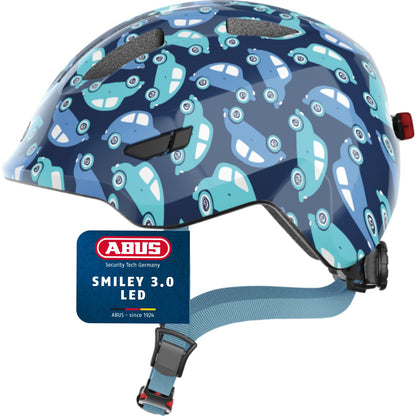 ABUS Kinderhelm Smiley 3.0 LED - Fahrradhelm mit Licht - Tiefe Passform & Platz für einen Zopf - für Mädchen und Jungs