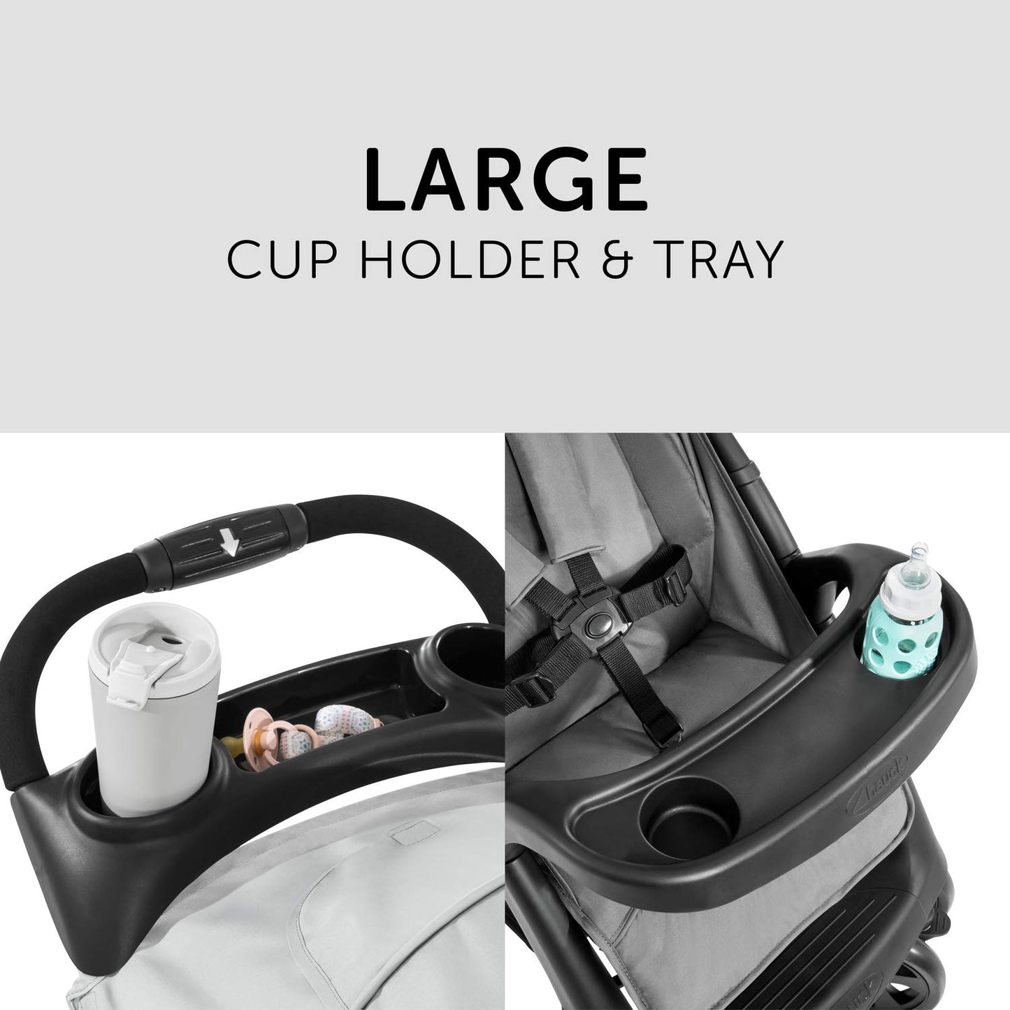 hauck Shopper Neo II, Schwarz Grau - Kinderbuggy mit Liegeposition ab Geburt bis 22 kg, 2x Tablett mit Getränkehalter, Einhändig Klein Zusammenklappbar, Tasche im Verdeck, XL Korb