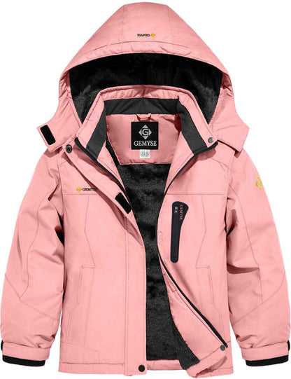 GEMYSE Girls' Waterproof Ski Jacket Windproof Fleece Outdoor Winter Jacket Rain Jacket with Hood