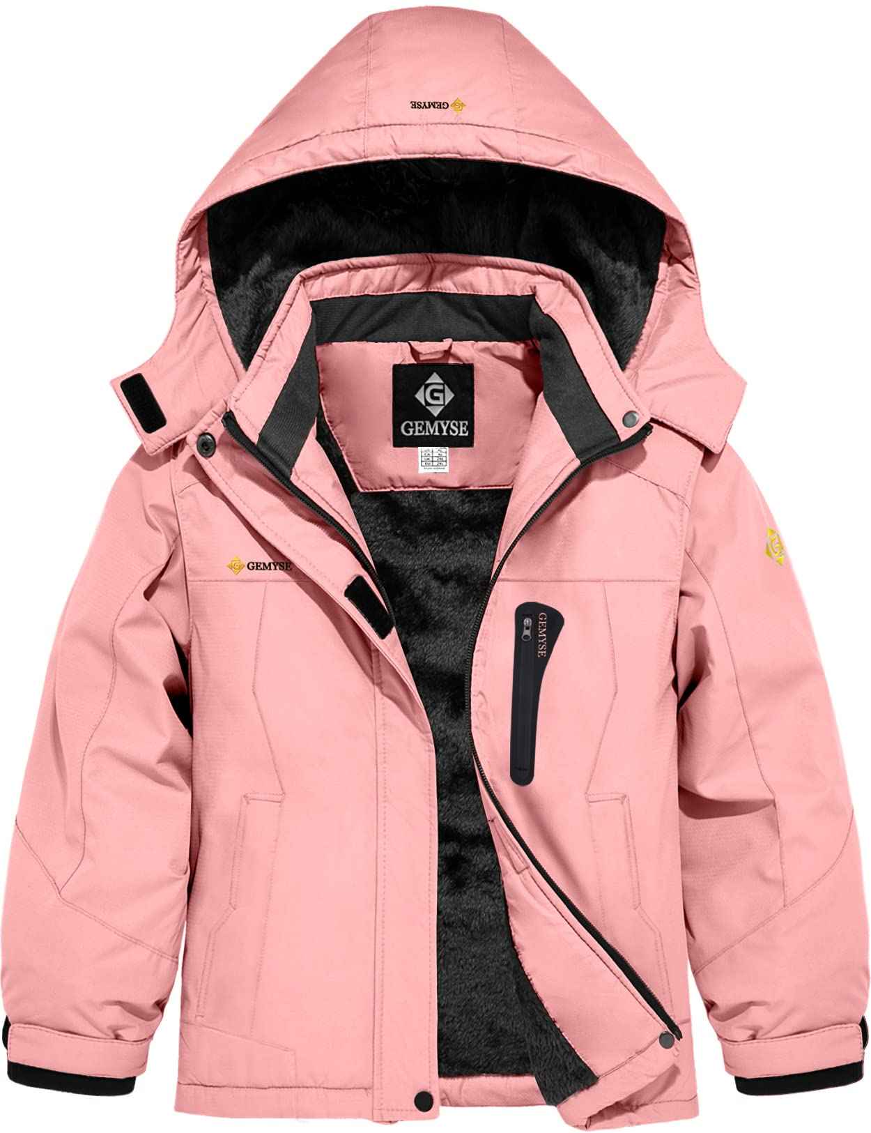 GEMYSE Girls' Waterproof Ski Jacket Windproof Fleece Outdoor Winter Jacket Rain Jacket with Hood
