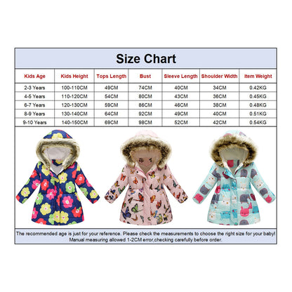 amropi Girls' Floral Winter Jacket with Fur Hood Warm Winter Coat Children's Jacket for 2-10 Years