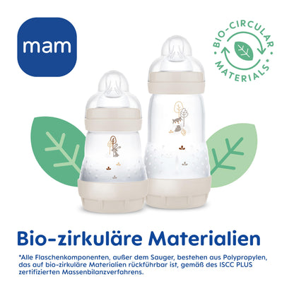 MAM Easy Start Anti-Colic Combi-Set, Babyflaschen Set mit 6 Flaschen gegen Koliken (2 x 130 ml, 160 ml, 260 ml) & Flaschenkorb, Babyausstattung ab der Geburt, beige