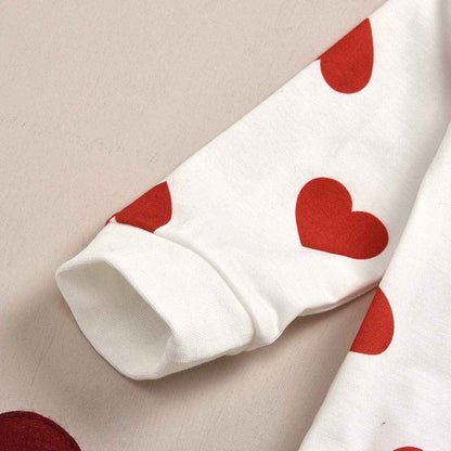 Toddler Baby Girl Valentine's Day Outfits Long Sleeve Heart Print Pullover Sweatshirt T-Shirt Tops + Mini Skirt 2 Pieces Spring Autumn Clothing Set