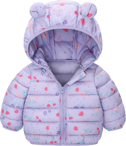 Happy Cherry Winter Jacket Baby Boys Girls Winter Coat with Hood Quilted Jacket Warm Lightweight Down Jacket Winter Cute Printed Outerwear