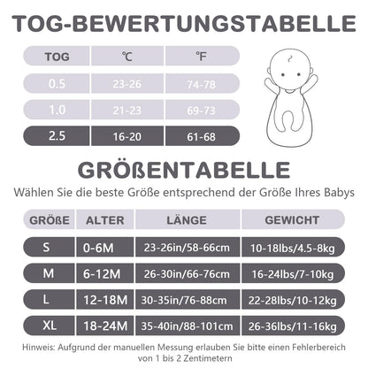 Mosebears Baby Sleeping Bag Winter 2.5 Tog, 100% Cotton Baby Winter Sleeping Bag for Babies 0-24 Months, M (6-12 Months)