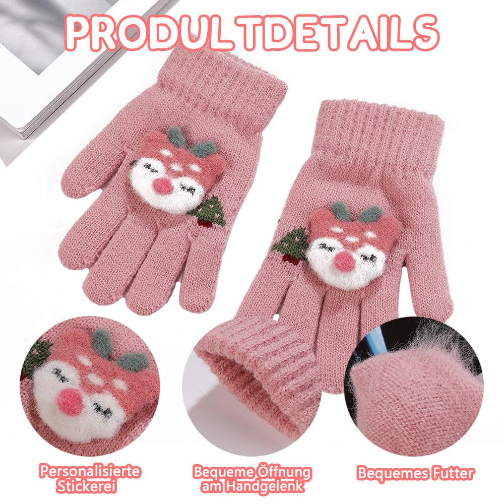 ZDQC 2 Paar Warme Strickhandschuhe Kinder,Süße Handschuhe Kinder,Handschuhe Kinder Stretch,Winter Warme Strickhandschuhe,Vollfinger Handschuhe,Fingerhandschuhe Kinder Winter