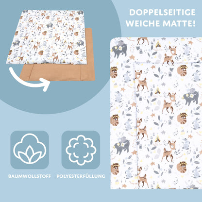 Wickelauflage Wickelunterlage aus Baumwolle 75x72 cm - Weich und waschbar Wickelunterlage für Babys Wickelmatte aus Stoff für Wickeltisch Wickelkommode oder Waschmaschine 75 x 72 Wilde Rose