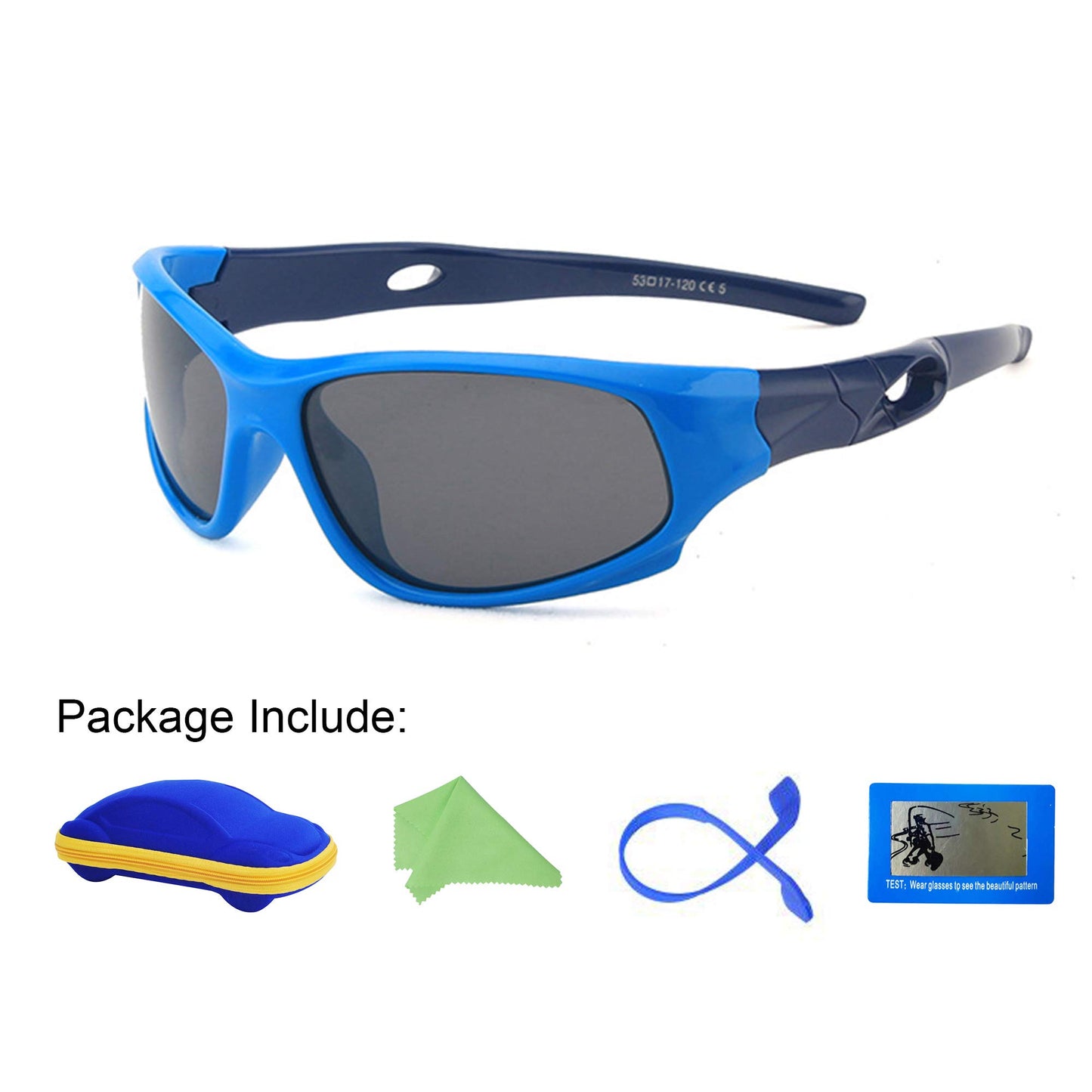 Sport-Sonnenbrille für Kinder, polarisiert, bruchsicher, für Jungen und Mädchen (3-12 Jahre) + Brillenbänder + Brillenetui