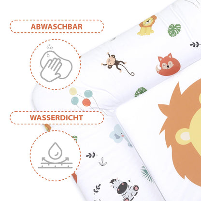 Wickelauflage Wickelunterlage abwaschbar und wasserdicht 75x72 cm - Wickelmatte zum Auflegen auf Wickeltisch Wickelaufsatz Wickelkommode oder Waschmaschine changing mat 75 x 72 Safari Motiv