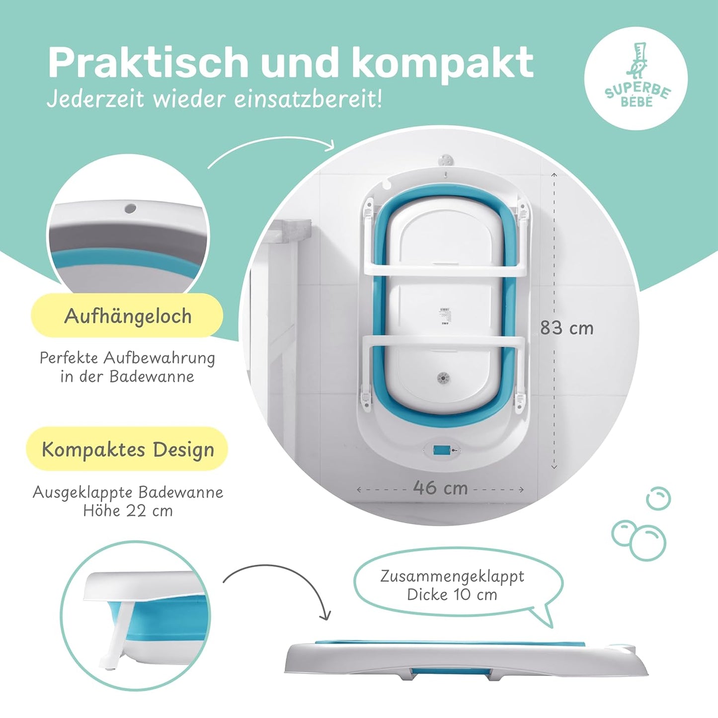 Faltbar Baby Badewanne Mit Rutschfestem Badewannensitz - Babywanne Xxl Mit Badethermometer - Von Der Geburt Bis 3 Jahre - Baby Bathtub - Babygeschenk - Geburtsgeschenke Für Mädchen & Jungen