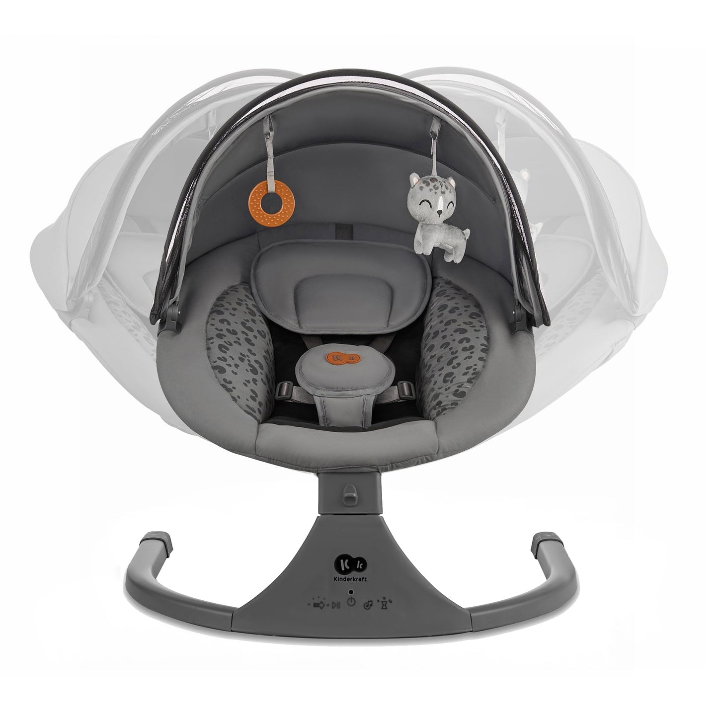 Kinderkraft LUMI 2 Babywippe, Elektrische Babyschaukel, Von der Geburt bis 9 Monate, Höhenverstellbar, 5 Schaukelmodi, 12 Melodien, Bogen mit Spielzeug, Dunkelgrau