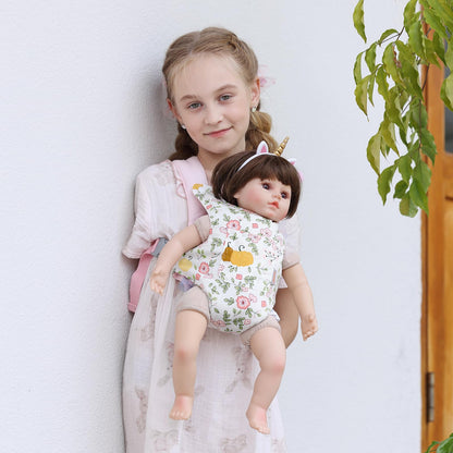 GAGAKU Puppentrage ab 3 Jahre Bauchtrage Babypuppen Zubehör Schultergurte Babytrage Puppe Kleinkind Puppentragetasche Stofftiertrage Kuscheltierträger - Rose - Kaninchengarten