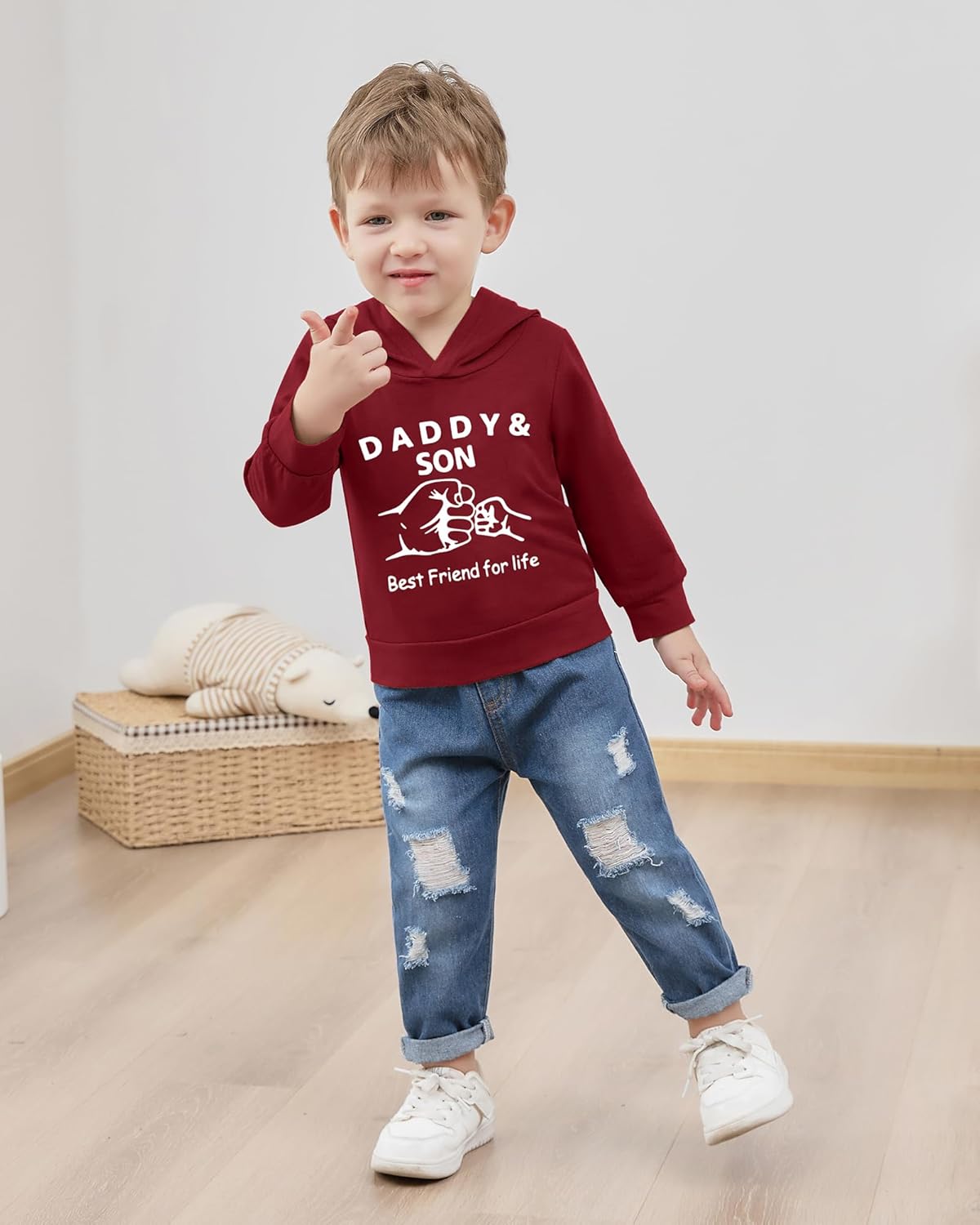 SOLOYEE Baby Boys Outfits Clothing Sets Toddler Clothing Boy 1-5 Years Letter Pattern Long Sleeves with Hood Sweatshirt and Baby Jeans Boy 2-Piece Set