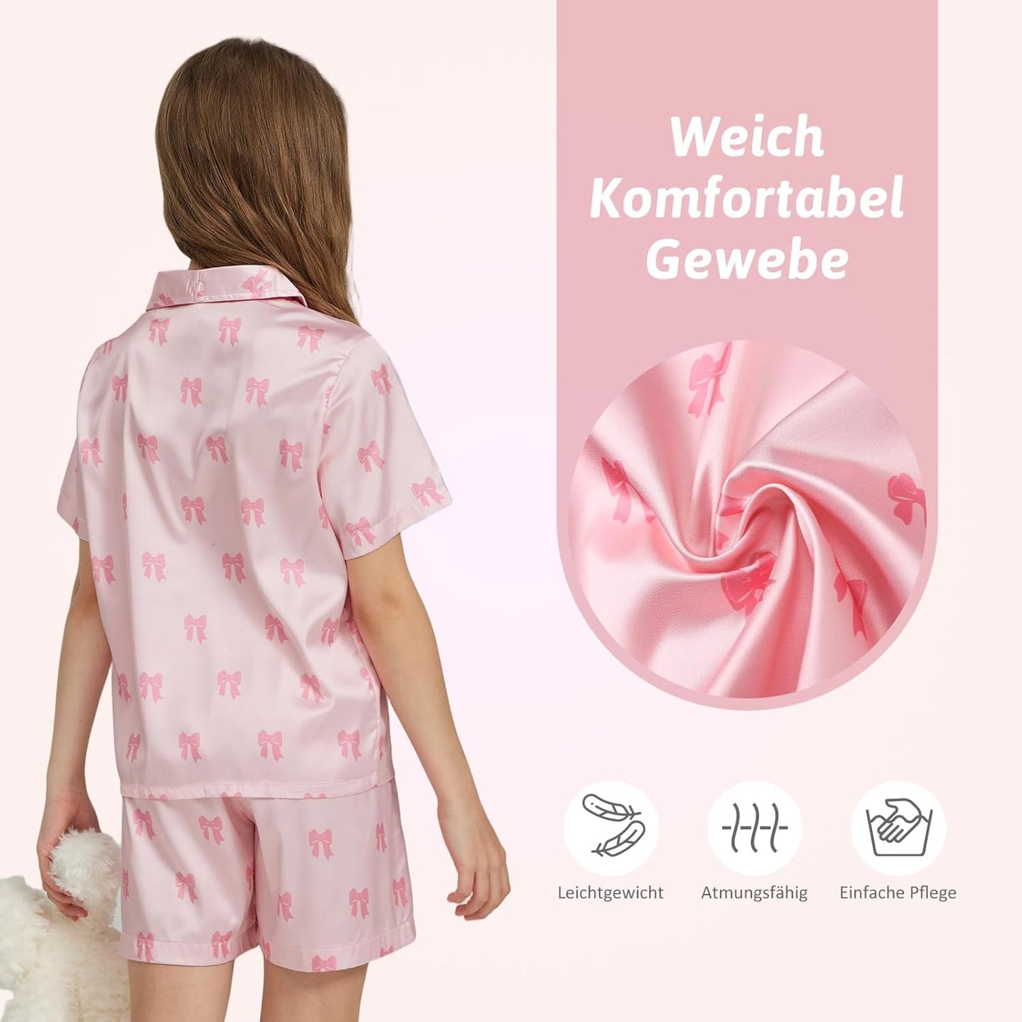 Pyjamas Mädchen Kinder, Süße Pyjama Sets, Satin Pyjamas für Mädchen 5-14 Jahre