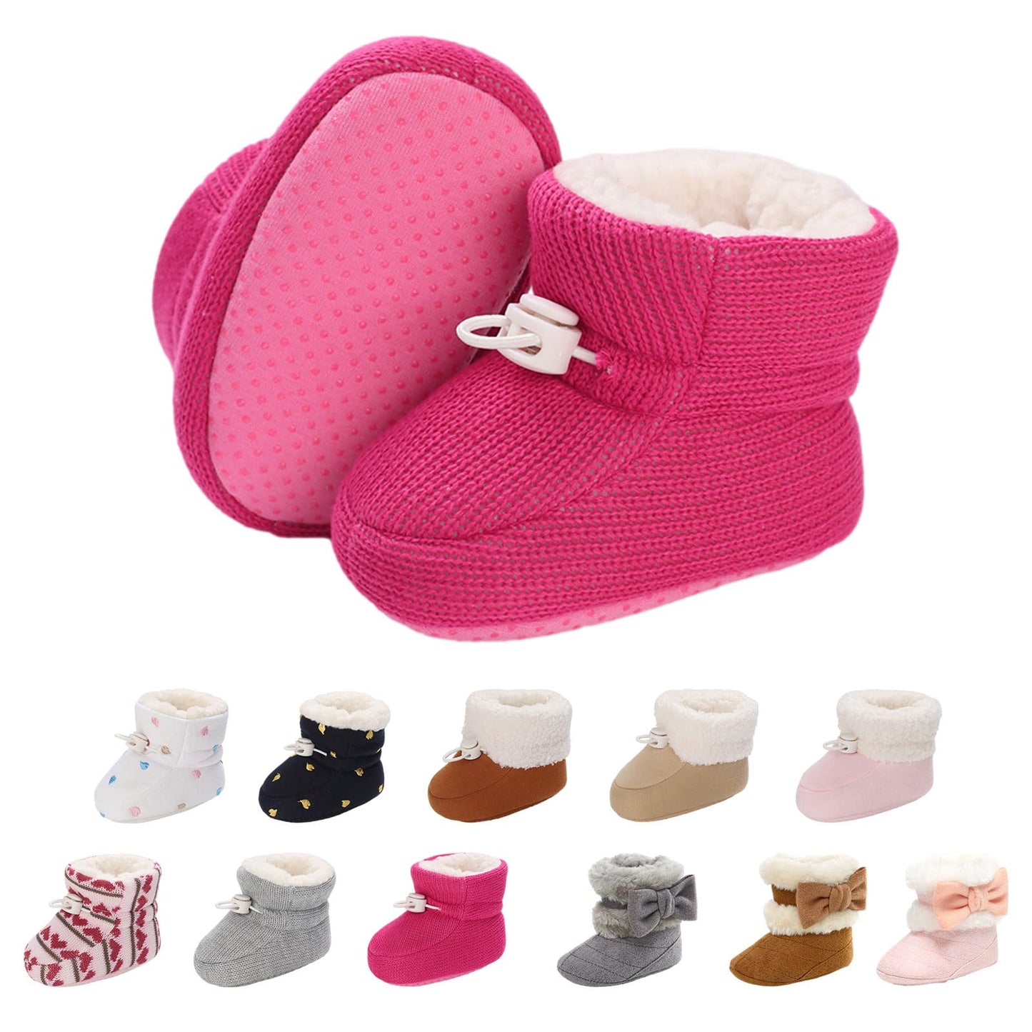 Tolaler Baby Newborn Fleece Booties Unisex, Thickened Lining, Warm Baby Winter Shoes, Adjustable Non-Slip with Soft Sole, Baby Booties/Everyday Wear (0–18 Months)