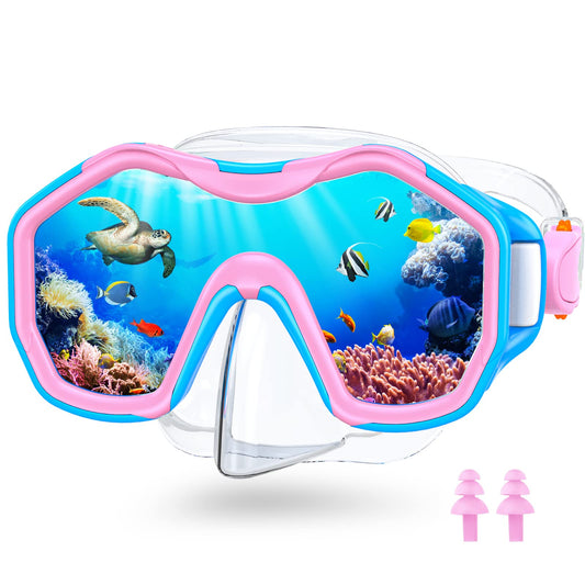 JEMULICE Taucherbrille Kinder, Schwimmbrille Kinder Schnorchelmaske für Jungen Mädchen, Tauchmaske mit Nasenabdeckung 180°Panorama HD Anti Nebel Anti-Leck Schwimmmaske für Kinder 4-16 Jahre