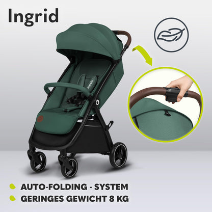 LIONELO INGRID Kinderwagen bis 22 kg von 6 Monaten bis 4 Jahren Große 360° schwenkbare Räder Volle Federung Einhändig zusammenklappbar Verstellbare Rückenlehne und Fußstütze Großes XXL-Verdeck