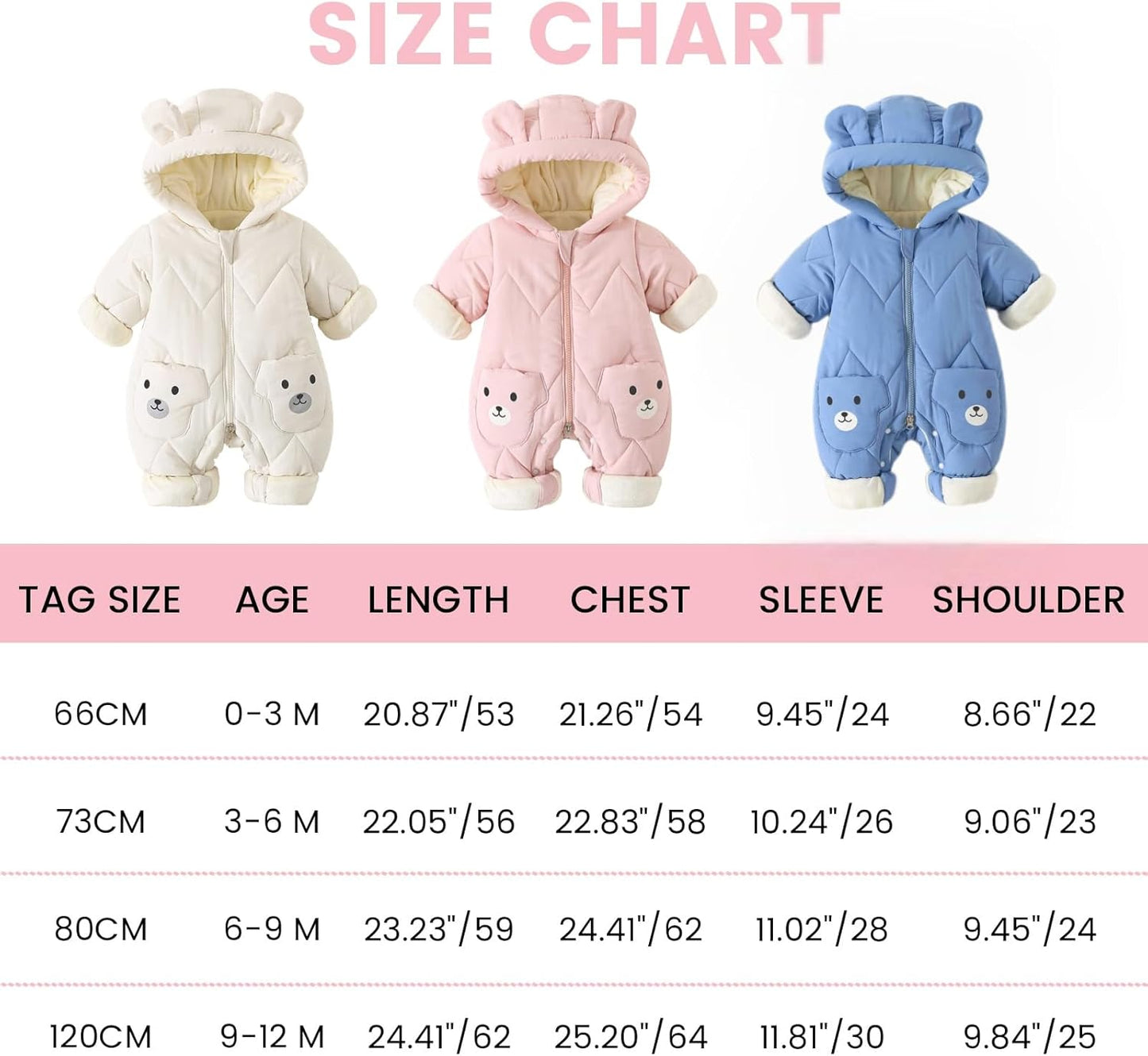 JiAmy Baby Snowsuit, Baby Boys Girls Winter Jumpsuit Romper Newborn Snow Overall 0-12 Months