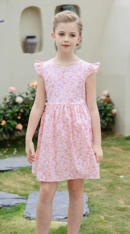 SMILING PINKER Girls Dress Cotton Flower Summer Party Girls Dresses