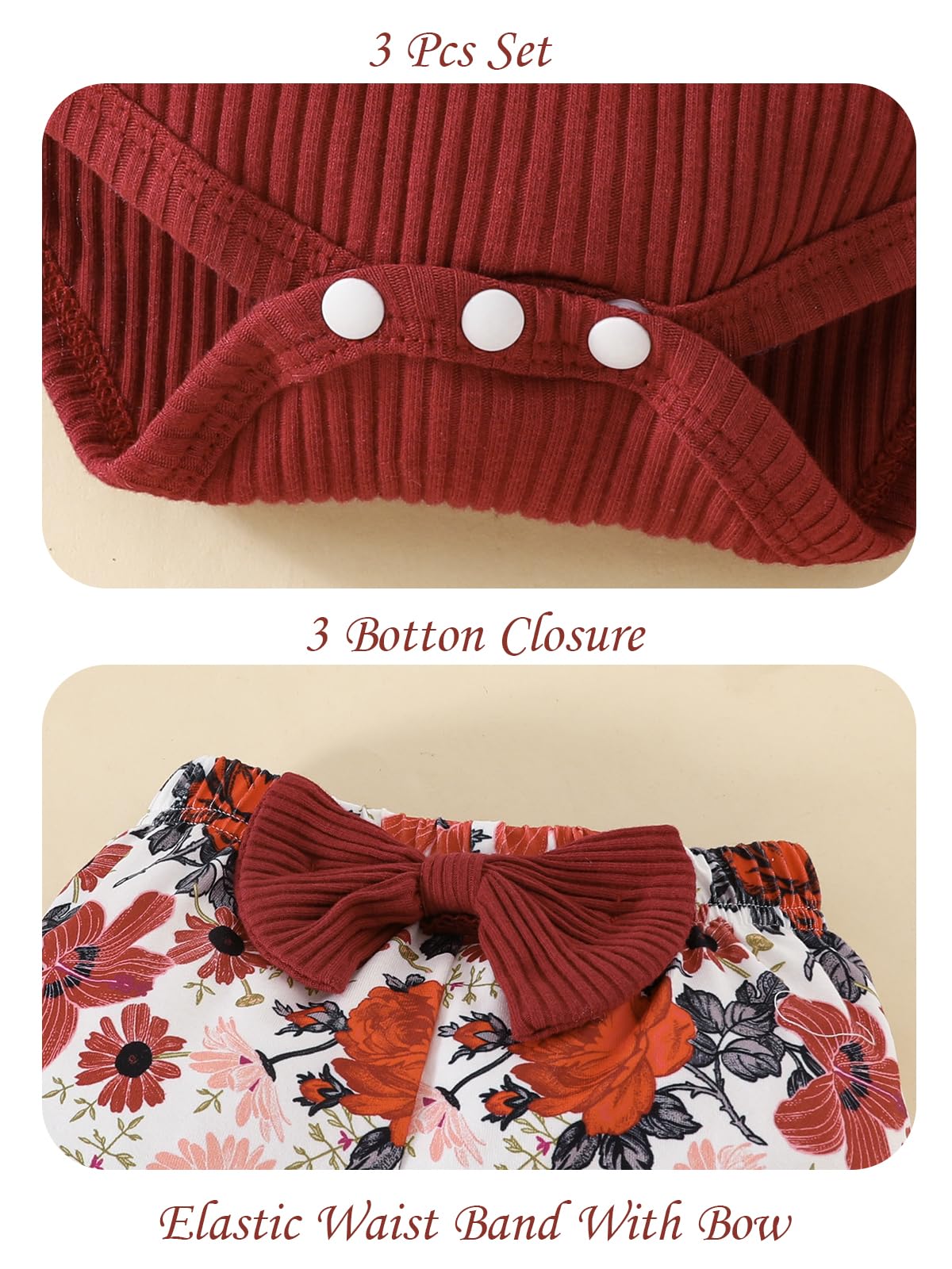 Neugeborenes Baby Mädchen Kleidung Kleinkind Gerippte Rüschen Langarm Strampler + Floral Hosen + Stirnband Nette Herbst Outfit Set