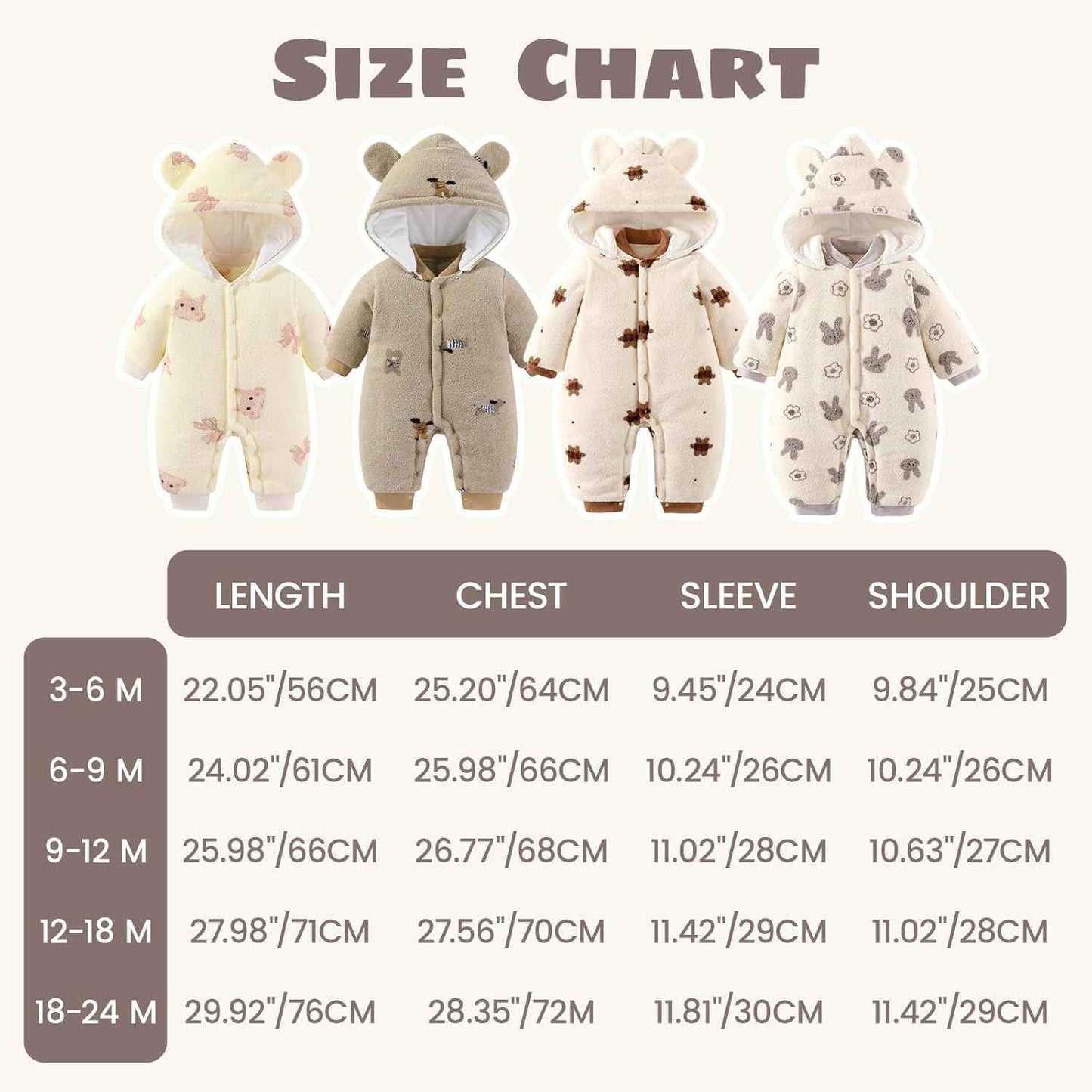 WYTbaby Baby Winter Snowsuit Newborn Winter Romper with Hood Fleece Winter Suit Children Girls Boys Long Sleeve Jumpsuit for 0-12 Months