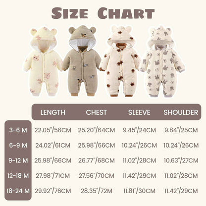 WYTbaby Baby Winter Snowsuit Newborn Winter Romper with Hood Fleece Winter Suit Children Girls Boys Long Sleeve Jumpsuit for 0-12 Months