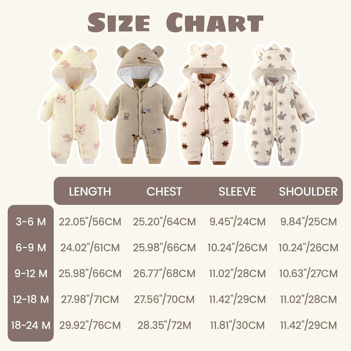 Baby Winter Schneeanzug Neugeborenen Winter Strampler mit Kapuze Fleece Winteranzug Kinder Mädchen Jungen Langarm Overall für 0-12 Monate