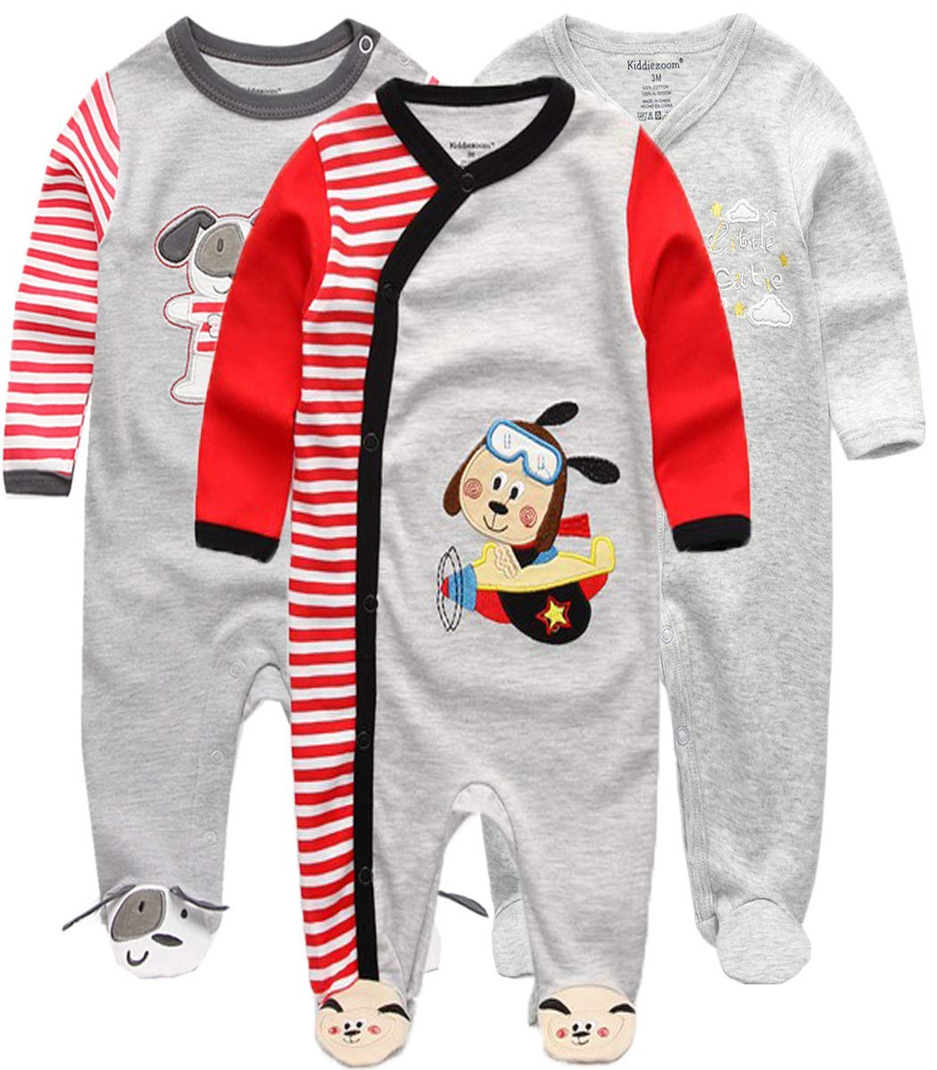 Kiddiezoom Baby-Jungen Mädchen Schlafstrampler, 3er Pack