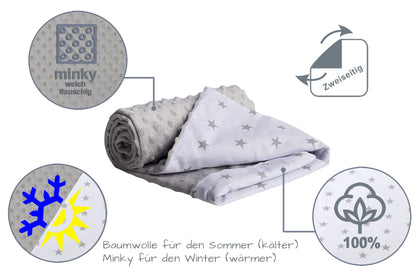 Medi Partners Babydecken Baby 100% Baumwolle Krabbeldecke Babydecke 75x100cm doppelseitig Kinderbett Minky Kuscheldecke Kinderwagen (REH mit grauem Minky)