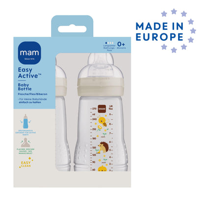 MAM Easy Active Trinkflasche im 2er-Set (330 ml), Baby Trinkflasche inklusive MAM Sauger Größe 2 aus SkinSoft Silikon, Milchflasche mit ergonomischer Form, 4+ Monate, Weltall - Meloni2