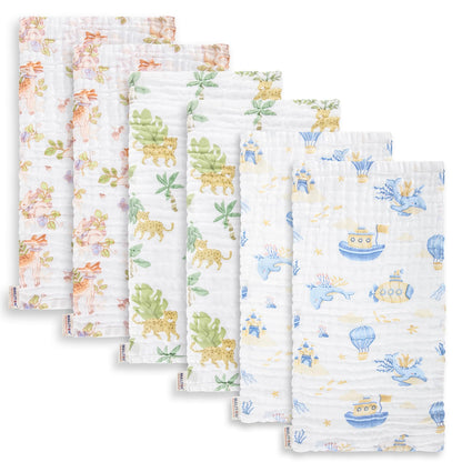 Maliton 6 Stück Baby Spucktücher für Jungen/Mädchen,aus 100% Baumwollem,weich, langlebig, luftdurchlässig und extrem saugstark (Zoo-Muster),50x25cm
