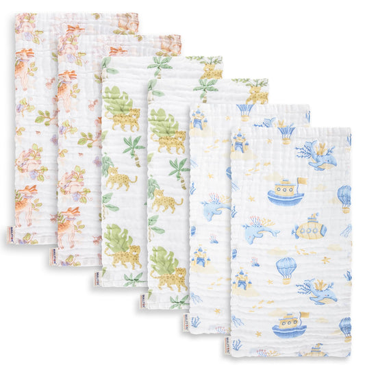 Maliton 6 Stück Baby Spucktücher für Jungen/Mädchen,aus 100% Baumwollem,weich, langlebig, luftdurchlässig und extrem saugstark (Zoo-Muster),50x25cm