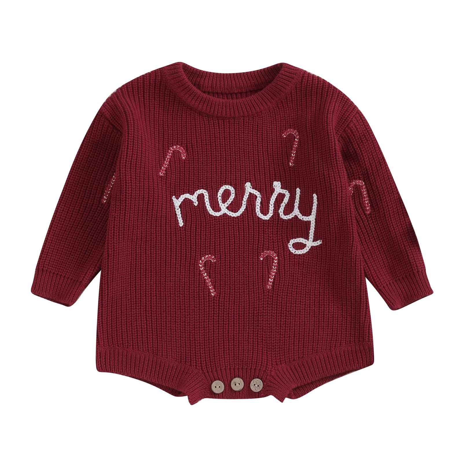 Geagodelia Knitted Christmas Romper Baby Girl Boy Christmas Jumper My First Christmas Newborn Baby Jumper Romper Bodysuit Christmas Jumper