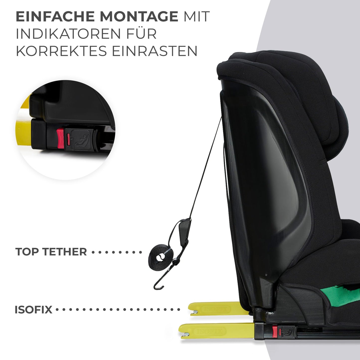 Kinderkraft SAFETY FIX 2 I-SIZE 76-150 cm Kindersitz 9-36 kg, Kinderautositze mit isofix, Einstellung der Kopfstütze, spezielle Sicherheitssysteme, 5 punkt gurte, Einsatz im set, Schwarz