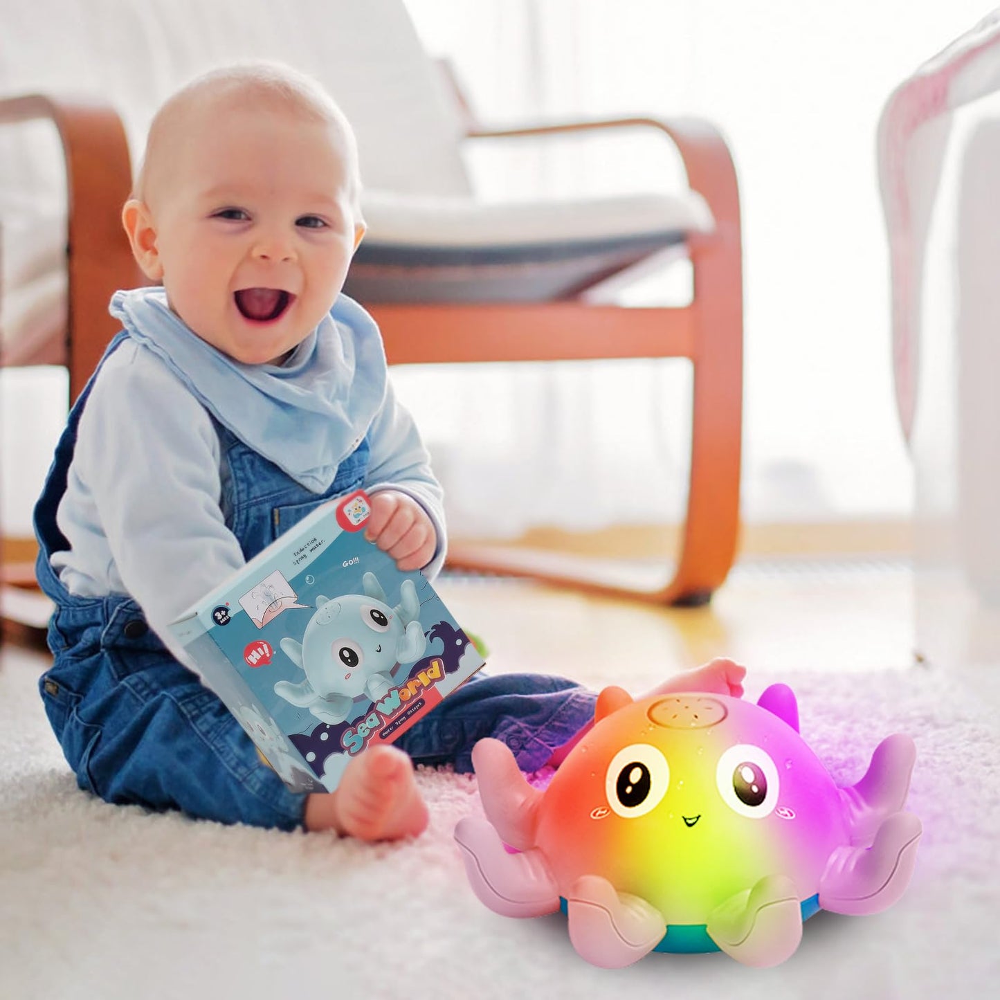 Jovicos Bath Toy, Octopus Spray Water Toy with Light, Bath Toy Baby from 1 Year, Bath Time Toy Children Gift (Blue)
