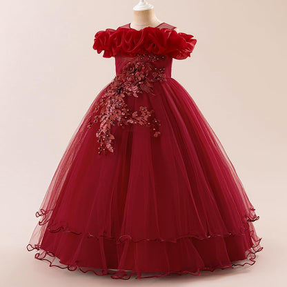 Kinder Mädchen Blumenmädchen Kleider Bestickt Hochzeit Brautjungfer Kleider Trägerlose Prinzessin Kleider Klavier Kostüme