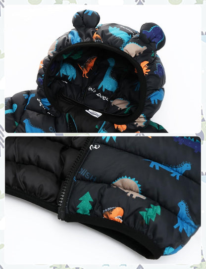 Happy Cherry Winter Jacket Baby Boys Girls Winter Coat with Hood Quilted Jacket Warm Lightweight Down Jacket Winter Cute Printed Outerwear 