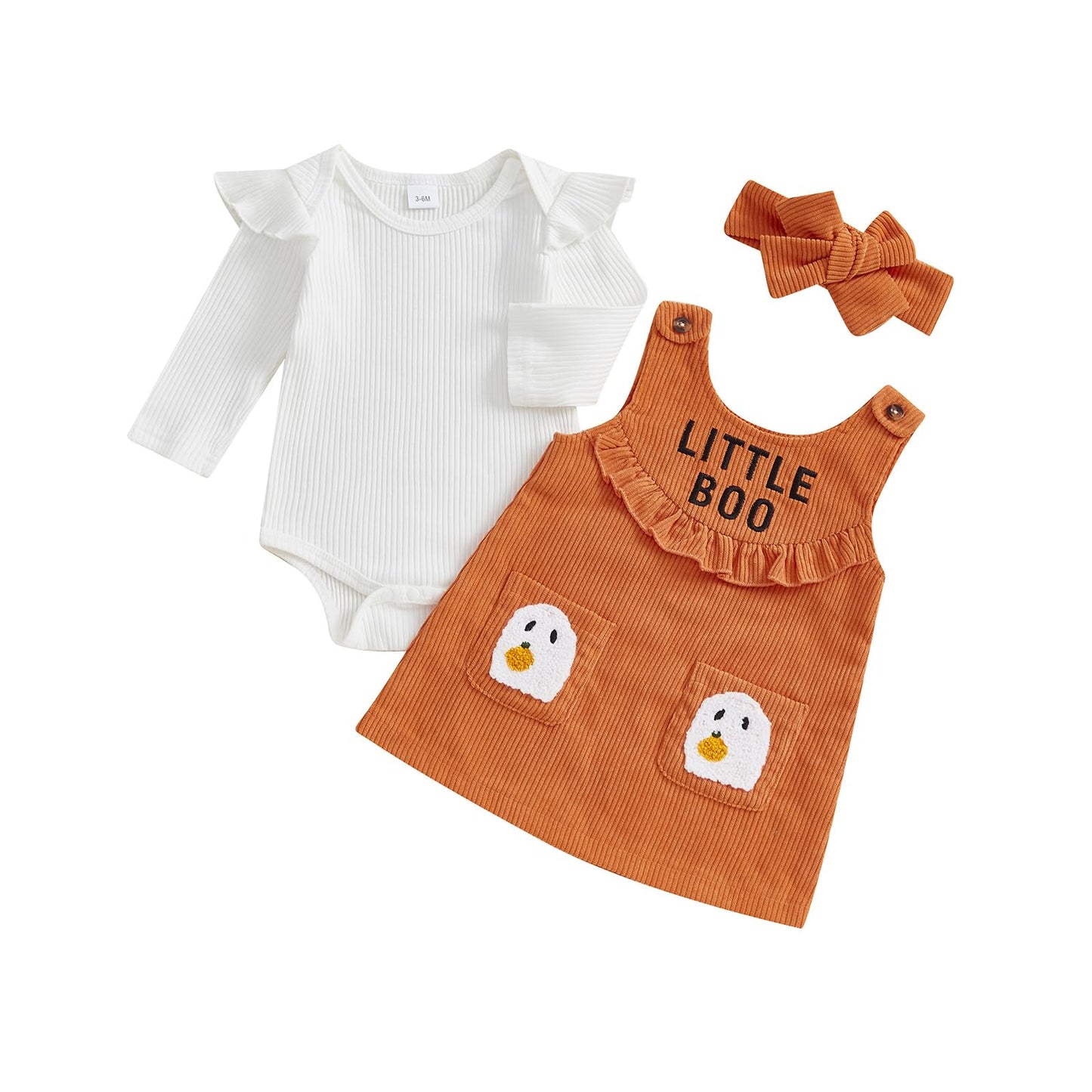 Geagodelia Baby Girl Halloween Clothing Outfit Pumpkin Ghost Baby Clothing Set Body Top + Jumpsuit Dress Newborn Soft Baby Set