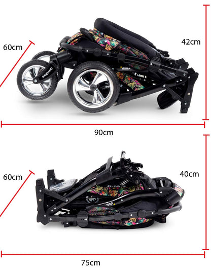 GaGaDumi Urbano Kinderwagen 3 in 1 Komplettset mit Autositz - Baby Stroller 3 in 1 TÜV - Kombikinderwagen 3 in 1 Komplettset Voll-Gummireifen - Blau Schwarz